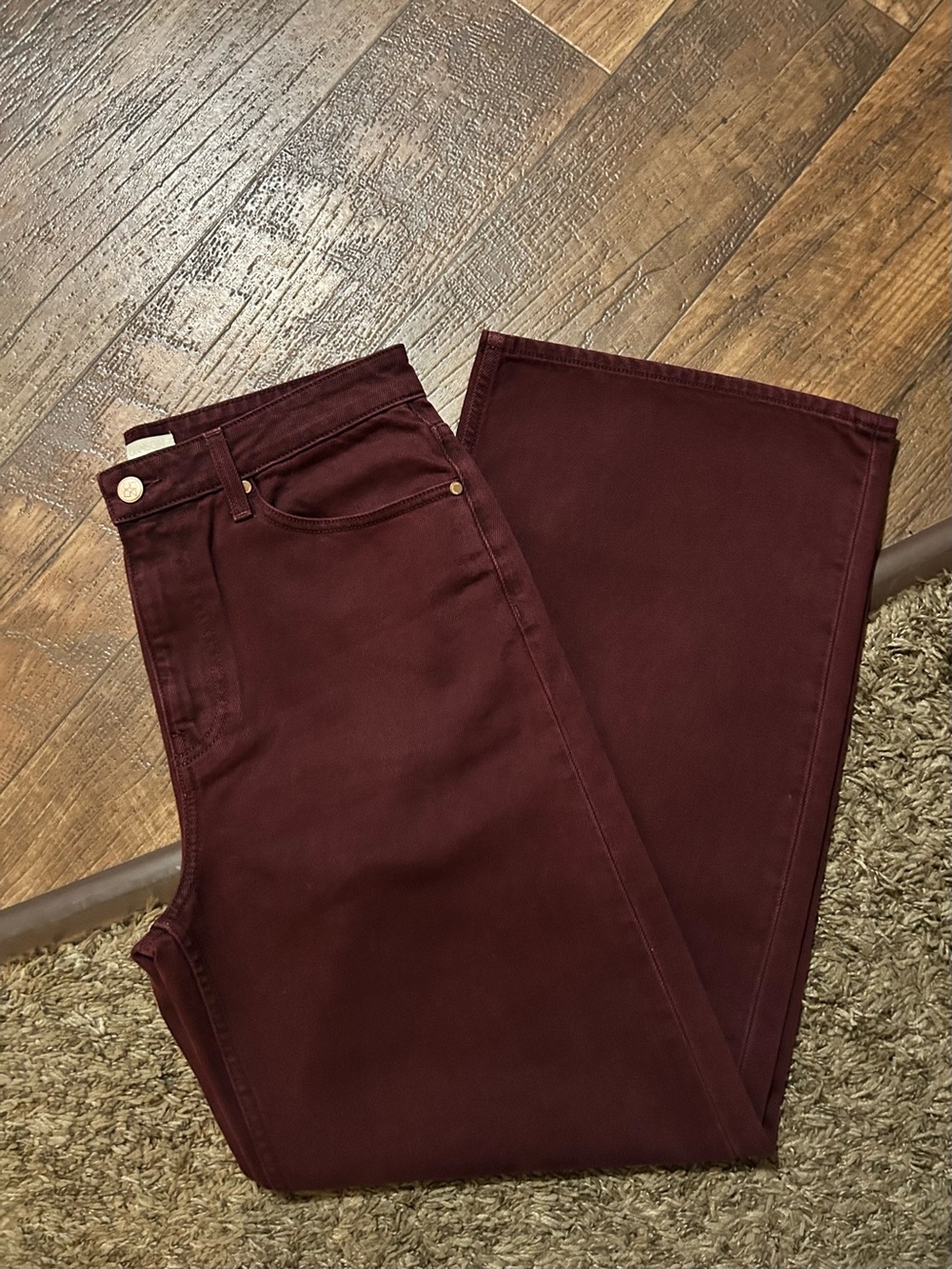 Ulla Johnson Willow Baggy Wide-Leg Jeans in “Claret Wash” Burgundy Color
